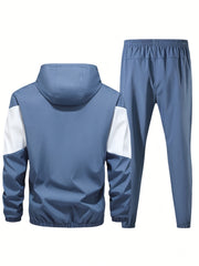 Men'S Casual 2pcs Athletic Set Unisex Couple All-Season Spring Autumn Loose Color-Block Athletic Outfit Hooded Sweater Zip-Up Jacket Long Sleeve Outerwear Long Pants Jogging Trousers Gym Workout Running Outdoor Set Elastic Pants Hoodie Top And Botto