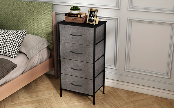 1pc Modern Tall Dresser with 4 Spacious Drawers - Large Storage Cabinet with MDF Wood Top & Sturdy Metal Frame, Freestanding Tall Tower Unit with Legs, 68.58cm+ Height, 3.2 Cu Ft Capacity, Space-Saving Vertical Organizer for Bedroom/Living Room