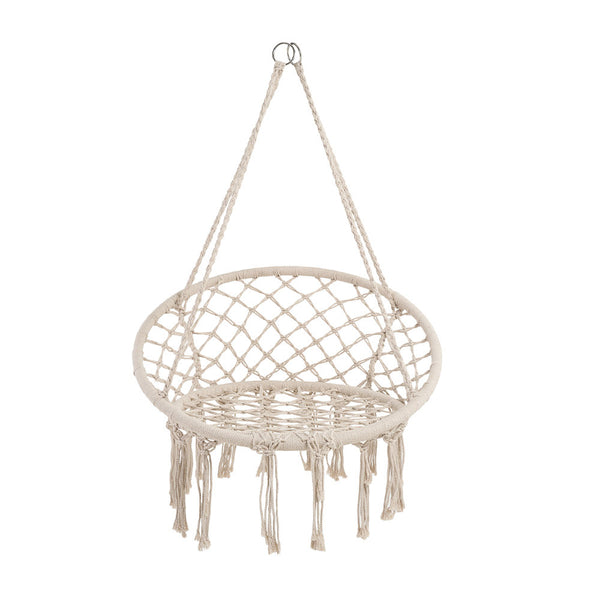 Courtyard Woven Hanging Basket, Hanging Cotton Rope Iron Ring Hanging Chair, Balcony Rocking Chair, Suitable for Indoor, Outdoor, Home, Balcony, Courtyard, Garden, Maximum Load Capacity: 200kg, Material: Iron Ring, Cotton Rope (No Include Cushion)