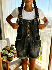 2026 Summer New Loose Casual Dungaree Overalls with Pockets, Women's Retro Denim Suspender Shorts, Fashion Versatile Jumpsuit for Daily Commute & Casual Occasions