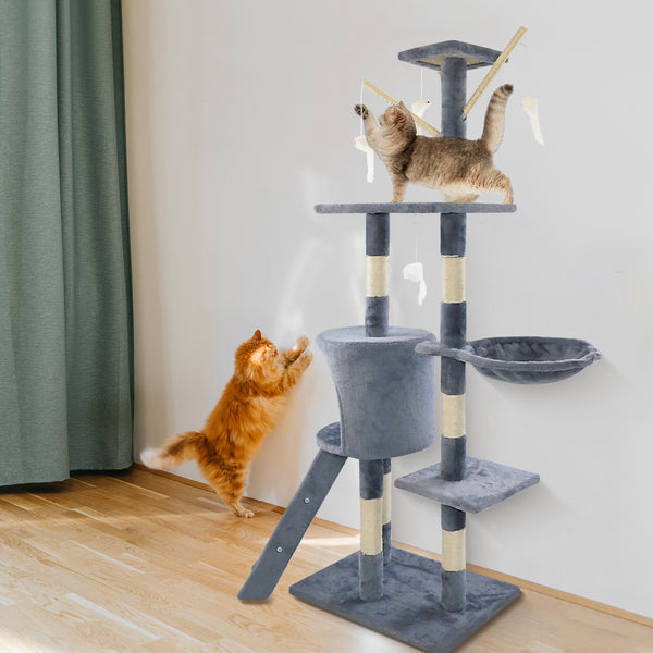 Cat Tree Scratching Post, Stable Structure KittenActivity Centre Pet Toy Scratcher, Tall Cat Furniture Climbing Tower for Indoor Cats, Grey