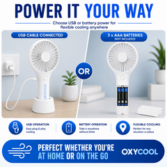 UK LOCAL SELLER - Portable Handheld & Desktop Fan – Battery & USB Powered Personal Cooling Fan with 2 Speed Settings, Detachable Stand, Quiet Motor & Compact Travel Design for Home, Office, Outdoor & Travel Use | Sent and Fulfilled from UK Warehouse and D