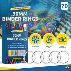 70 or 140 Pack Metal Hinged Binder Rings | 30mm Loose Leaf Rings for Album, Bookbinding, Scrapbooking & Crafts | Durable Split Key Rings for Flashcards, Notebooks & DIY Projects | Strong Steel Book Rings for Home, Office & School Organisation