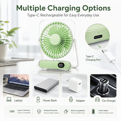 Portable Desktop Fan, Low DB Quiet Electric Cooling Fans, Turbo Air Circulation Blades, HD Smart Digital Display, 180° Rotation, 5000mAh, 5 Speed, Suitable for Bedrooms Home Office Dormitory