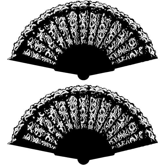 Black Lace Spanish Fan for Women, One Size, Foldable Lace Fan, Hand Held Fan for Wedding Party, Fancy Dress Costume Accessory