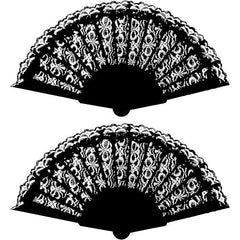 Black Lace Spanish Fan for Women, One Size, Foldable Lace Fan, Hand Held Fan for Wedding Party, Fancy Dress Costume Accessory