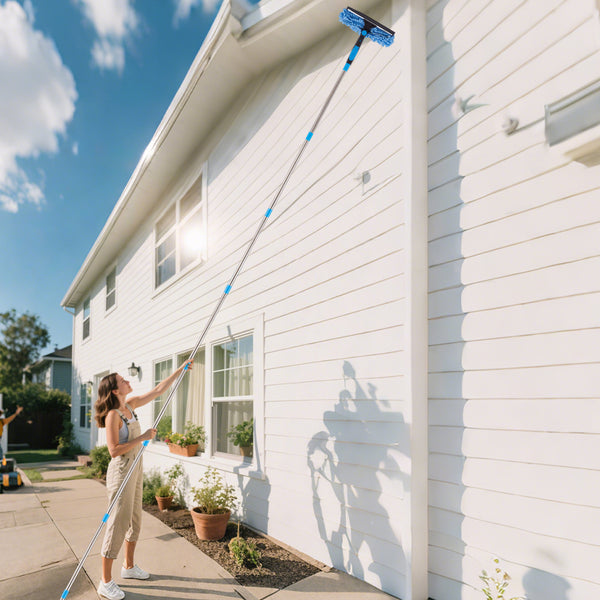 1pc 10-Section Extra-long 4.3m Telescopic 2-in-1 Window Glass Cleaner Wipe and Scraper Double-sided Use, Suitable for High-rise Windows Walls Cars Indoor Outdoor Cleaning Professional Rod Kit