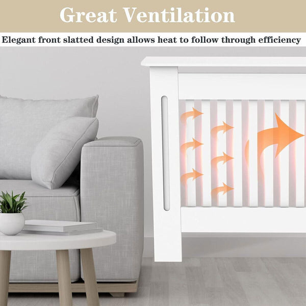 Radiator Cover Cabinet Large Small Wooden Radiator Cover, White Wood Painted MDF Cabinet Heater Cover Cabinet, Slats, Grill, Wood Top Shelf Easy Assembly for Living Room, Hallway, Bedroom Decoration