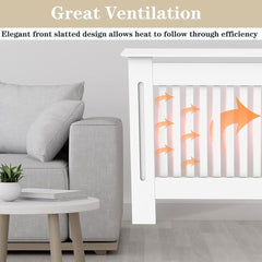 Radiator Cover Cabinet Large Small Wooden Radiator Cover, White Wood Painted MDF Cabinet Heater Cover Cabinet, Slats, Grill, Wood Top Shelf Easy Assembly for Living Room, Hallway, Bedroom Decoration