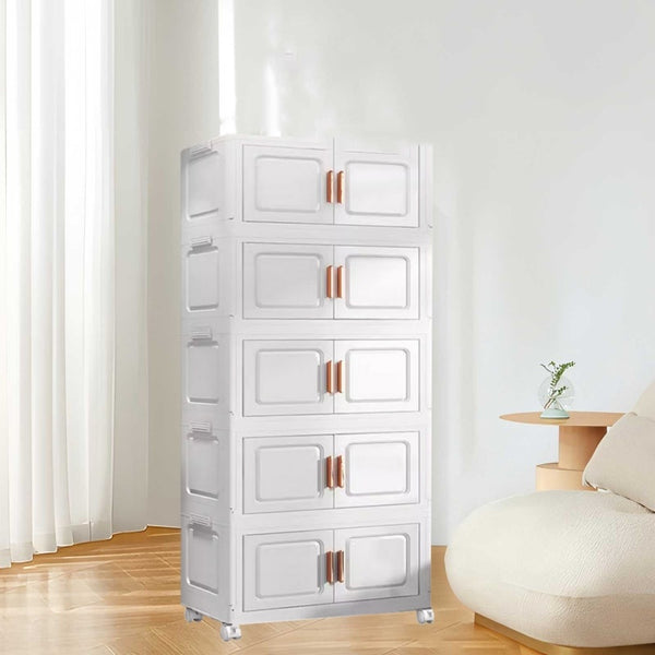Versatile 5 Tier Storage Bins with Wheels - Durable Plastic Material - Stackable Storage Bins for Organizing Clothes, Toys, and Other Items
