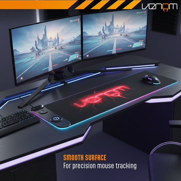 Venom RGB Gaming Desk Mat with Wireless Charging, USB-C & USB-A Ports, 800 x 300 mm Extended Mouse Pad for PC & Console Gaming