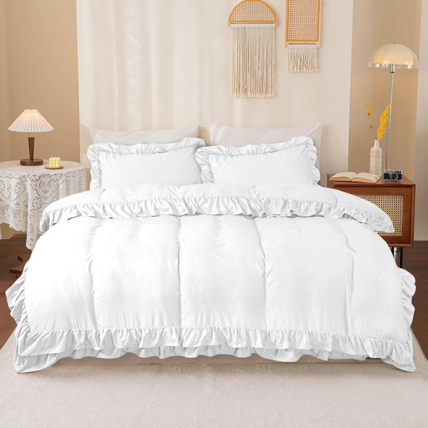 3-Piece Ruffle Frilled Duvet Cover Set – Soft, Comfortable Bedding with Pillowcases, Button Closure, Elegant Layered Design