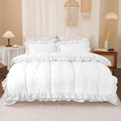 3-Piece Ruffle Frilled Duvet Cover Set – Soft, Comfortable Bedding with Pillowcases, Button Closure, Elegant Layered Design