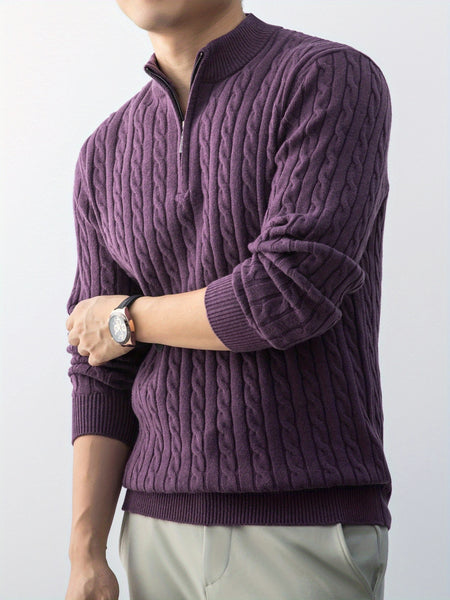 Christmas Gift for Men, New Twist Zipper Collar Pullover Sweater, Autumn And Winter Style, with Velvet, Thickened, Warm And Cold-Resistant, Can Be Worn Inside Or Outside, Casual And Versatile Essential, Knit