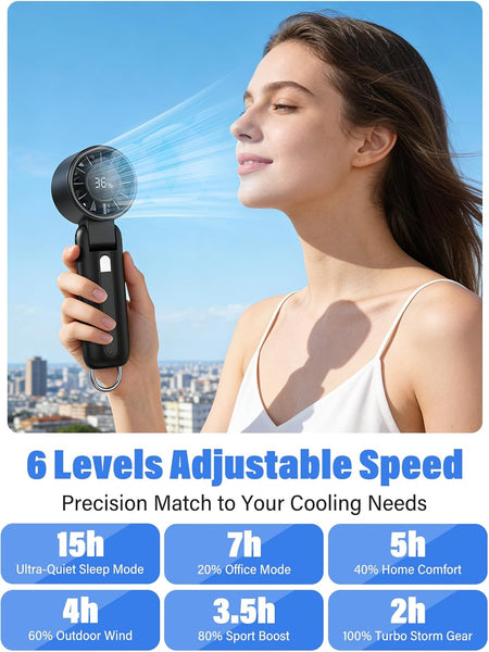 Handheld Fan, 100-Speed Portable Mini Fan with 12800 RPM Strong Airflow, Foldable 4-In-1 Personal Fan for Travel, Beach & Office, USB-C Rechargeable, Lightweight & Quiet (Black)