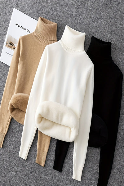 3pcs Set, Women's High-Neck Fashion Sweater, -Lined and Thickened, Women's Apparel, Autumn/Winter Base Layer Sweater, High-Neck Thickened Sweater for a Perfect Fit, Warm Base Layer Long-Sleeve Sweater, New Autumn/Winter Design