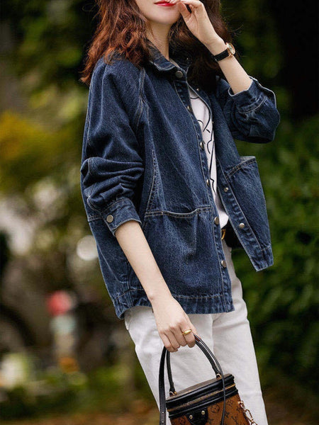 Women's Oversized Denim Jacket - 2025 New Style Collar & Chest Pocket, Youthful Age-Defying Fit, Casual to Dressy Coat for Jeans Blazer (Machine Washable, Spring/Fall Outerwear) - Versatile College to Workwear