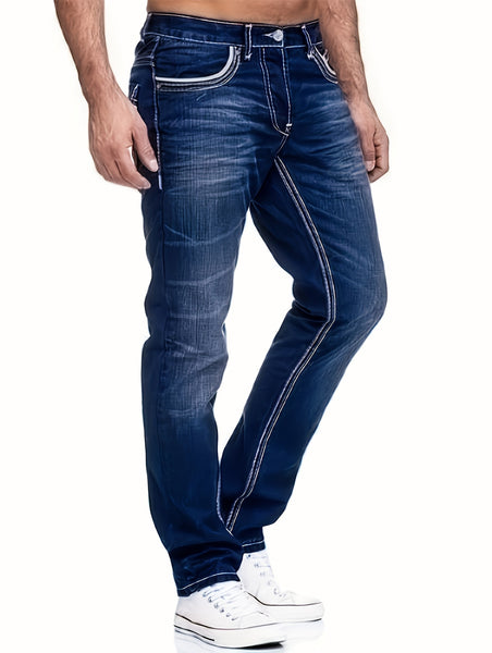 Men's Thick-thread Washed Denim Jeans
