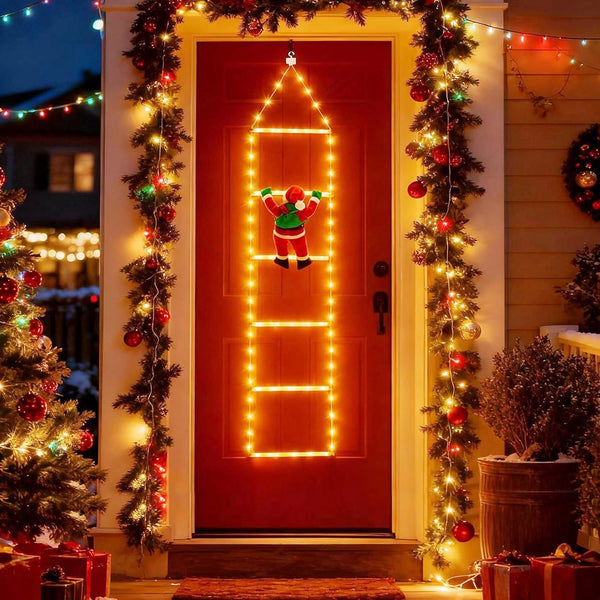 Fohil 9.8FT Christmas Ladder Lights with Top Star & Climbing Santa, Waterproof Outdoor Christmas Lights 8 Lighting Modes, Outdoor Christmas Decorations for Window Garden Wall Tree Xmas Decor