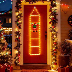 Fohil 9.8FT Christmas Ladder Lights with Top Star & Climbing Santa, Waterproof Outdoor Christmas Lights 8 Lighting Modes, Outdoor Christmas Decorations for Window Garden Wall Tree Xmas Decor