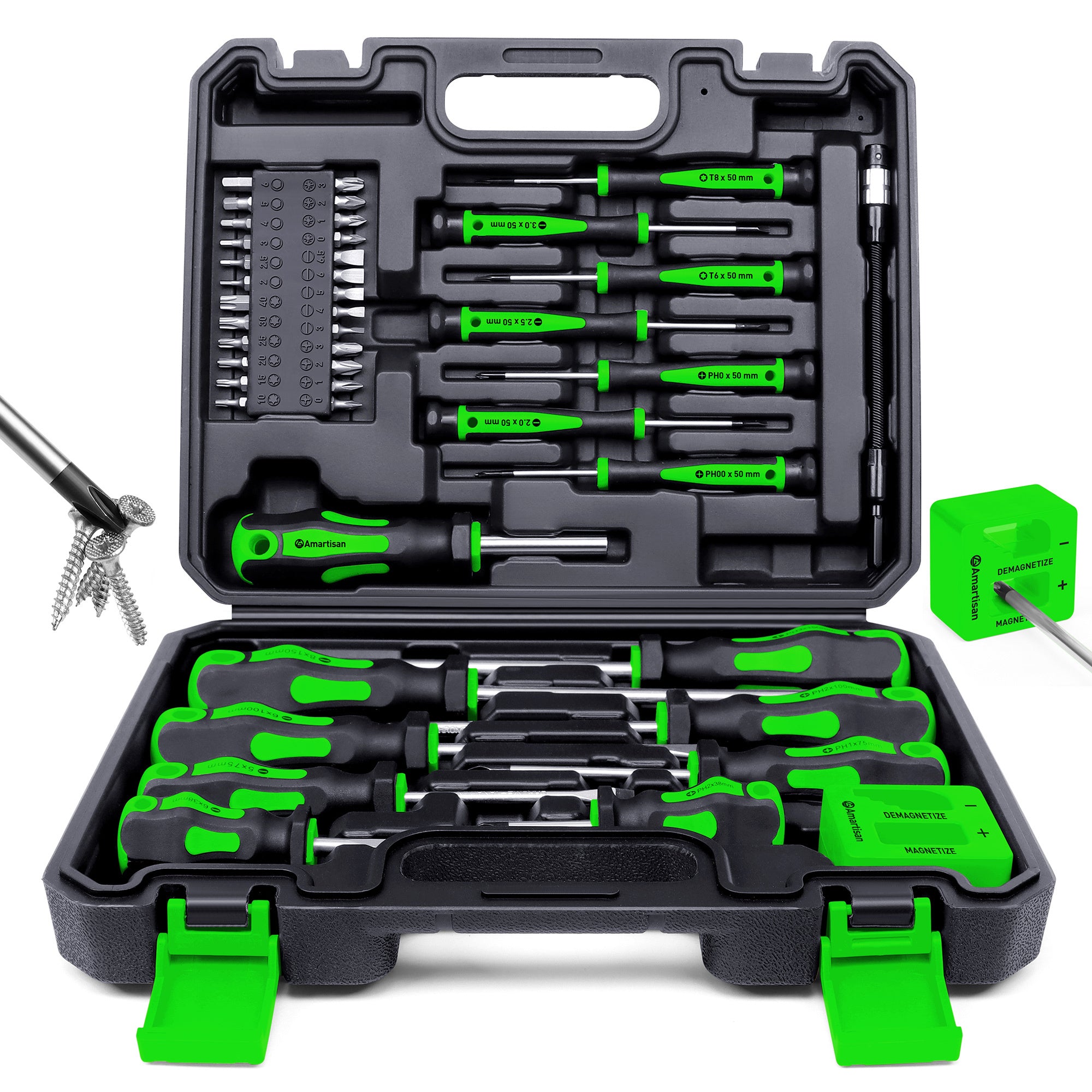 Amartisan 43pcs Magnetic Screwdriver Set with Case, Chrome Vanadium Steel, Includes Slotted, Phillips, Hex, Pozidriv, Torx & Precision Screwdrivers, Magnetizer/Demagnetizer, Flexible Shaft for Home Repair, DIY & Professional Use