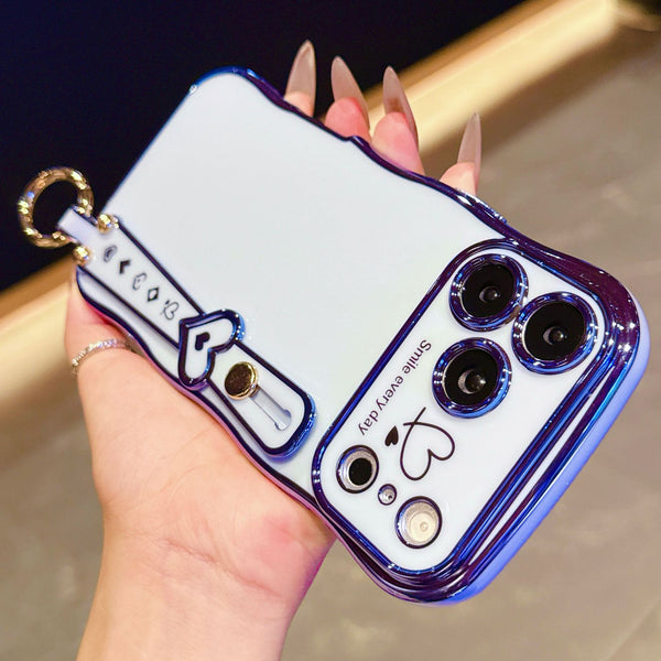 Phone Case - Electroplated Phone Case with a Large Heart-Shaped Window And Wavy Design, Compatible with for Iphone 11 Through 17 Pro Max Plus, Offering Full Coverage And Drop Protection