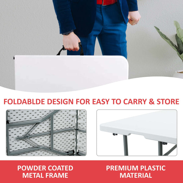 5ft 1.5m Heavy Duty Folding Table, Folding Camping Table with Handles for Outdoor & Indoor Use for BBQ, Picnic, Garden and Office Party