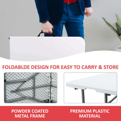 5ft 1.5m Heavy Duty Folding Table, Folding Camping Table with Handles for Outdoor & Indoor Use for BBQ, Picnic, Garden and Office Party