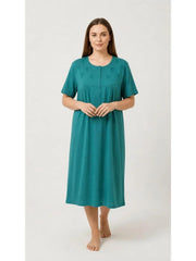 Women'S Nightdress Soft Comfortable Short Sleeve Nightie Button Front Embroidered Sleep Dress Loose Fit Midi Lounge Nightwear House Dress S-XXL