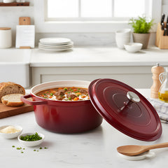 20cm/24cm Enamel Stew Pot, Double-Handled Non-Stick Soup Pot for Instant Noodles and Daily Cooking, Suitable for Gas Stove and Induction Cooker, White/Green/Red
