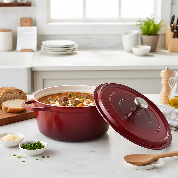 20cm/24cm Enamel Stew Pot, Double-Handled Non-Stick Soup Pot for Instant Noodles and Daily Cooking, Suitable for Gas Stove and Induction Cooker, White/Green/Red