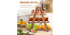 Wooden Double Dessert Table Display Set Rack 3 Tier Serving Tray Solid Wood Ladder Stand Wedding Cupcake Stand Dark Walnut Decorative Tray for Cake Snack Fruit Chips Bread Centerpieces