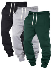 Three-pc Men's Solid Color Plain Elastic Waistband Drawstring Ribbed Cuffed Casual Jogger Pants, Men's Dress Administrative Trousers