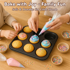 ANGIX 6 & 12 Cup Muffin Tray Nonstick - Dishwasher Safe Cupcake Tins for Baking | Non-Stick Pan Muffin Trays, Baking Mould for Muffins or Cupcakes, Bakeware - (Black)