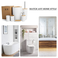 6pc Grey Black White Bathroom Accessories- Bathroom Bin And Toilet Brush Set- Durable Toothbrush Holder Cup- Soap Dispenser With Pump- Soap Dish Holder