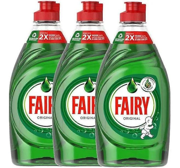 Fairy Original Washing Up Liquid Green 320ml (Pack of 3), Concentrated Dishwashing Liquid with LiftAction for Tough Grease Removal, Long-Lasting Formula, Gentle on Hands
