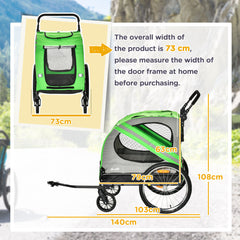 Pawhut 2-In-1 Dog Bike Trailer Stroller W/ Universal Wheel Reflector Flag Green