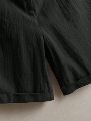 Women'S 100% Linen High Waist Shorts, Elastic Waist Button Front Loose Casual Bermuda Shorts for Daily Commute & Summer Vacation