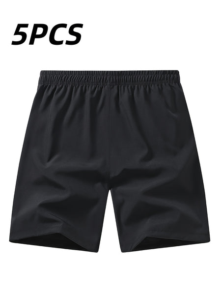 5pcs Men'S Outdoor Sports Quick-Dry Shorts, Breathable Comfort Spandex Blend with Zipper Pockets And Drawstring, Featuring Silvery Reflective Strips, Elastic Waistband, Suitable for Climbing, Tennis, Running, And Outdoor Activities