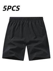 5pcs Men'S Outdoor Sports Quick-Dry Shorts, Breathable Comfort Spandex Blend with Zipper Pockets And Drawstring, Featuring Silvery Reflective Strips, Elastic Waistband, Suitable for Climbing, Tennis, Running, And Outdoor Activities
