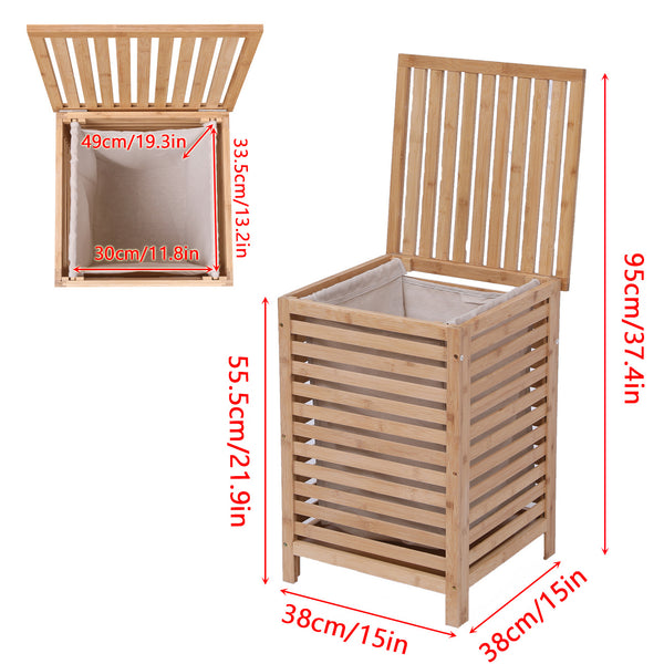 Laundry Basket with Lid, Bamboo Laundry Hamper with Removable Liner Bag, Clothes Hamper Laundry Bin for Bathroom, Bedroom, Dorm, Laundry Room, Freestanding Laundry Clothes Storage Bin, 45L