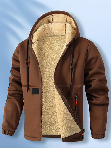 Men'S Cardigan Hooded Fleece Thickened Sweatshirt, Fashionable Fleece Warm Hoodie, Comfortable Loose Drawstring Hooded Sweatshirt, Autumn And Winter Men'S Clothing, Men'S Casual Hooded Sweatshirt with Zipper Pockets, Suitable for Winter And Autumn