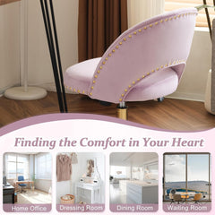 Office Chair Velvet Fabric Swivel Computer Desk Chair Comfy Armless Vanity Task Chair With Adjustable Height, Ergonomic Chair for Home Bedroom (Delicate Lilac)