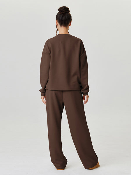 Women'S Minimalist Round Neck Loose Top And Exposed Stitch Trousers Co-Ord, Soft Womenswear