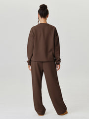 Women'S Minimalist Round Neck Loose Top And Exposed Stitch Trousers Co-Ord, Soft Womenswear