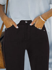 CY038 - Women's High-Waisted Stretch Street Style Solid Color Slim-Fit Fashion Metal Button Detail Casual Jeans
