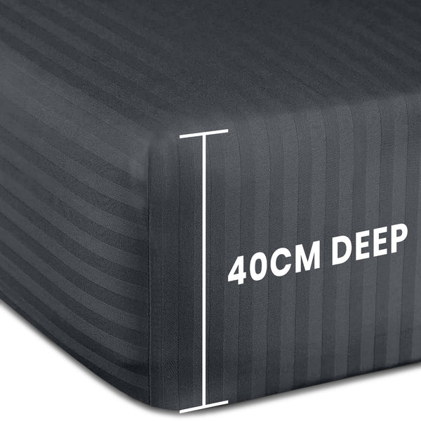 1pc Extra Deep Striped Fitted Sheet 40cm – Soft & Comfortable Microfiber Bedding, Breathable & Smooth, Machine Washable Bed Sheet Suitable for Bedroom