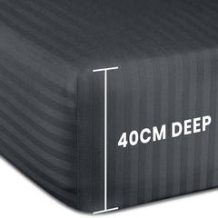 1pc Extra Deep Striped Fitted Sheet 40cm – Soft & Comfortable Microfiber Bedding, Breathable & Smooth, Machine Washable Bed Sheet Suitable for Bedroom