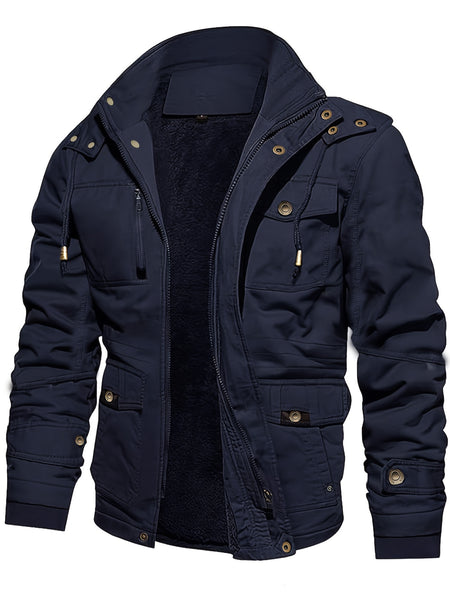 A Durable And Warm Medium to Long Men'S Winter Jacket, Suitable for Casual Work, Featuring Multiple Pockets, a Zipper, And a Hood for Outdoor Wind