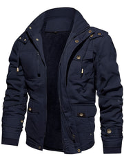A Durable And Warm Medium to Long Men'S Winter Jacket, Suitable for Casual Work, Featuring Multiple Pockets, a Zipper, And a Hood for Outdoor Wind